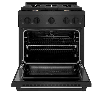 ZLINE 30 in. 4.2 cu. ft. Paramount Dual Fuel Range with Gas Cooktop and Electric Convection Oven in Black Satin Stainless Steel with 4 Brass Burners (SDRBS-BR-30)