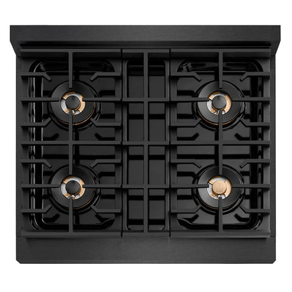 ZLINE Autograph Edition 30 in. 4.2 cu. ft. Paramount Gas Range with 4 Burner DuoPro™ Cooktop and Convection Gas Oven in Black Satin Stainless Steel and Champagne Bronze Accents (PSGRBSZ-30-CB)