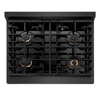 ZLINE Autograph Edition 30 in. Paramount Gas Rangetop with 4 Burners and Porcelain Cooktop in Black Satin Stainless Steel with Champagne Bronze Accents (SRTBSZ-30-CB)
