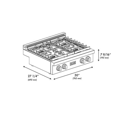 ZLINE Autograph Edition 30 in. Paramount Gas Rangetop with 4 Burner DuoPro™ Cooktop in Black Satin Stainless Steel and Polished Gold Accents (PSRTBSZ-30-G)