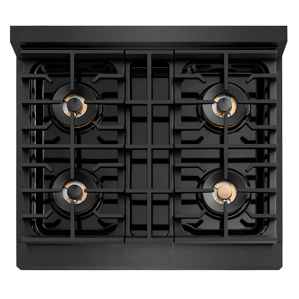 ZLINE Autograph Edition 30 in. Paramount Gas Rangetop with 4 Burner DuoPro™ Cooktop in Black Satin Stainless Steel and Polished Gold Accents (PSRTBSZ-30-G)