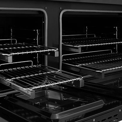 ZLINE Autograph Edition 48 in. 6.7 cu. ft. Paramount Double Oven Dual Fuel Range with 8 Burner Gas Cooktop in Black Stainless Steel and Polished Gold Helix Handles and Knob Accents (SDRBZ-48-KG)