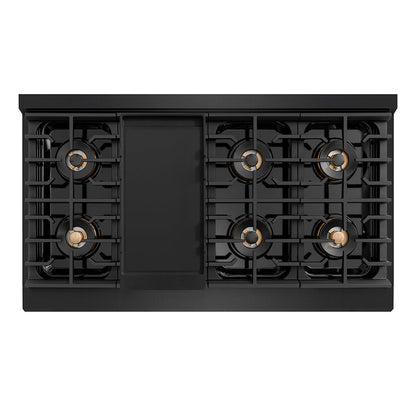 ZLINE Autograph Edition 48 in. 6.7 cu. ft. Paramount Dual Fuel Range with 8 Burner DuoPro™ Cooktop and Dual Ovens in Black Stainless Steel with Champagne Bronze Helix Handles and Accents (PSDRBZ-48-KCB)