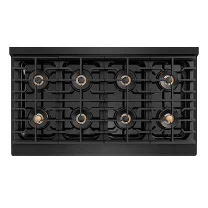 ZLINE Autograph Edition 48 in. 6.7 cu. ft. Paramount Dual Fuel Range with 8 Burner DuoPro™ Cooktop and Dual Ovens in Black Stainless Steel with Champagne Bronze Helix Handles and Accents (PSDRBZ-48-KCB)