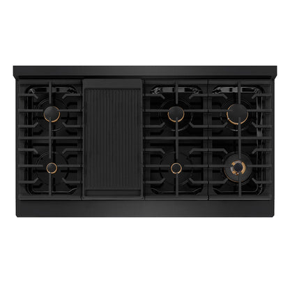 ZLINE Autograph Edition 48 in. 6.7 cu. ft. Paramount Double Oven Gas Range with 8 Burner Cooktop in Black Stainless Steel and Champagne Bronze Helix Handles and Knob Accents (SGRBZ-48-KCB)