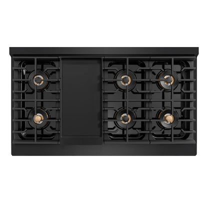 ZLINE Autograph Edition 48 in. 6.7 cu. ft. Paramount Gas Range with 8 Burner DuoPro™ Cooktop and Dual Ovens in Black Stainless Steel with Champagne Bronze Helix Handles and Accents (PSGRBZ-48-KCB)