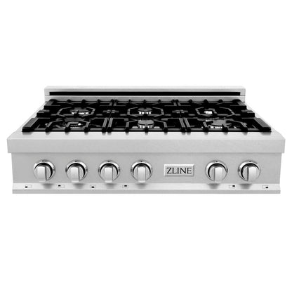 ZLINE Kitchen Package with 36 in. Satin Stainless Steel Rangetop and Convertible Range Hood (2KP-RTSRH36)