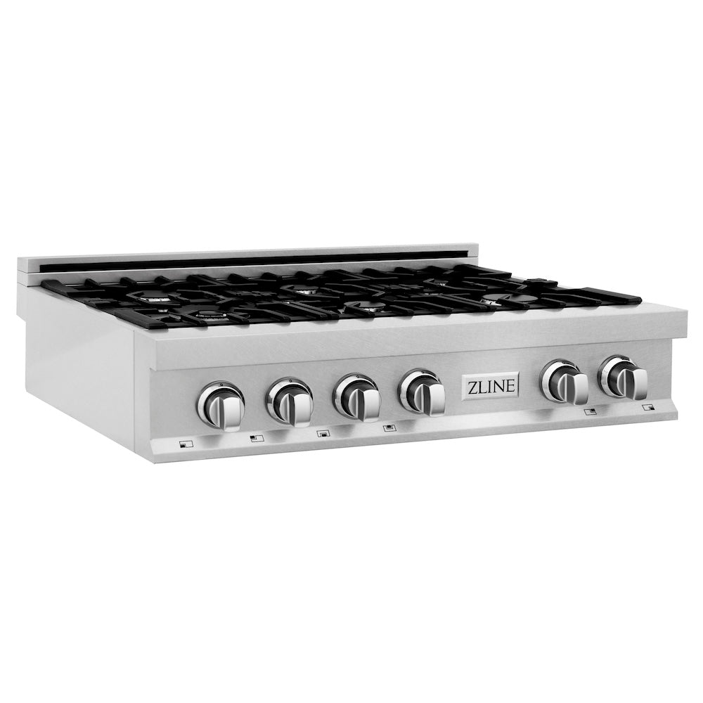 ZLINE Kitchen Package with 36 in. Satin Stainless Steel Rangetop and Convertible Range Hood (2KP-RTSRH36)