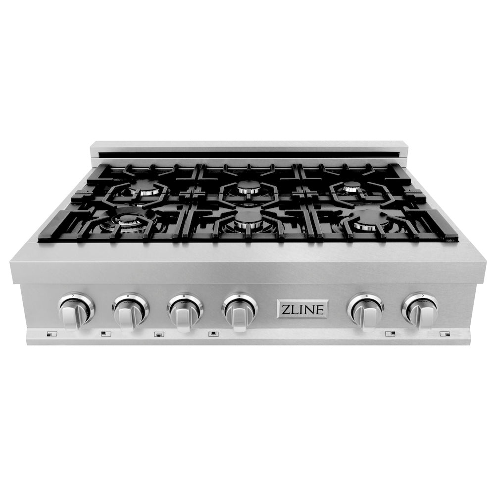 ZLINE Kitchen Package with 36 in. Satin Stainless Steel Rangetop and Convertible Range Hood (2KP-RTSRH36)