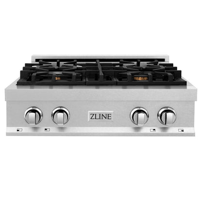 ZLINE Kitchen Package with 30 in. Satin Stainless Steel Rangetop and 30 in. Over The Range Microwave with Modern Handle (2KP-RTSOTR30)