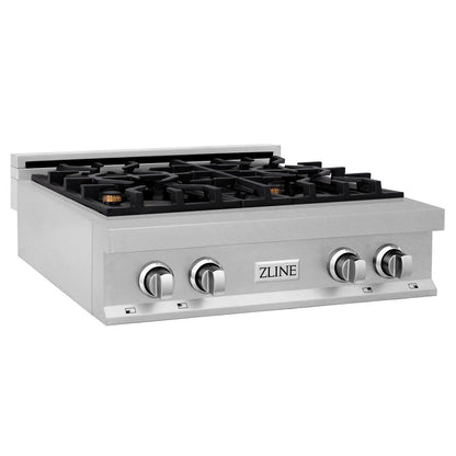 ZLINE Kitchen Package with 30 in. Satin Stainless Steel Rangetop and 30 in. Over The Range Microwave with Modern Handle (2KP-RTSOTR30)