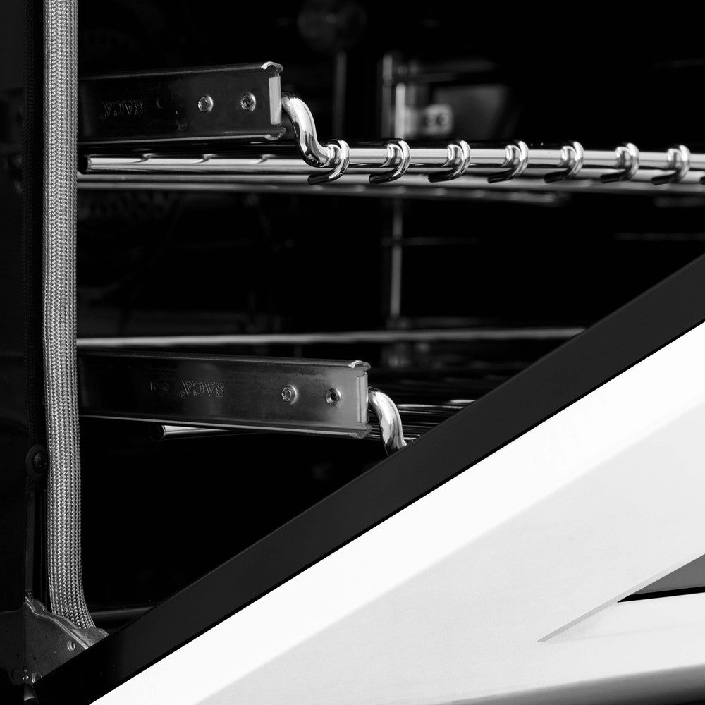 ZLINE Autograph Edition 30 in. Kitchen Package with Stainless Steel Dual Fuel Range with White Matte Door and Range Hood with Polished Gold Accents (2AKP-RAWMRH30-G)