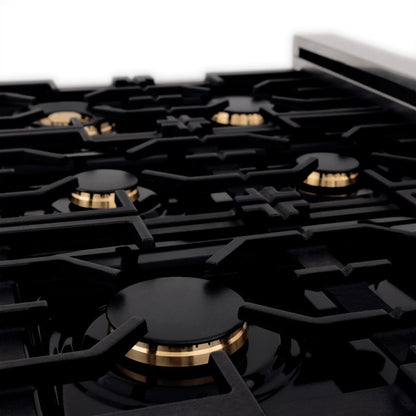 ZLINE Autograph Edition 36 in. 4.6 cu. ft. Legacy Dual Fuel Range with 6 Burner Gas Cooktop and Electric Convection Oven in Satin Stainless Steel and Champagne Bronze Accents (RASZ-SN-36-CB)