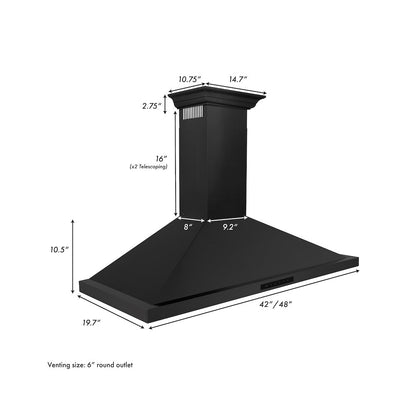ZLINE 48 in. Convertible Vent Wall Mount Range Hood in Black Stainless Steel with Crown Molding (BSKBNCRN-48)