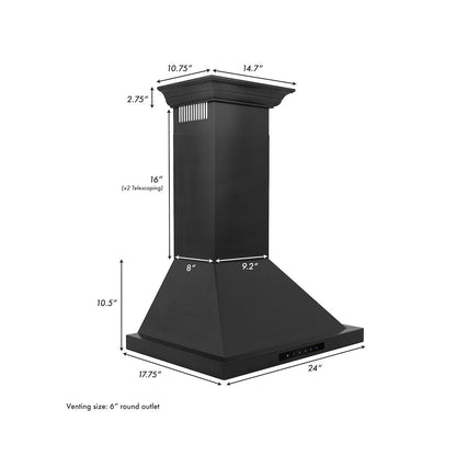 ZLINE 24 in. Convertible Vent Wall Mount Range Hood in Black Stainless Steel with Crown Molding (BSKBNCRN-24)