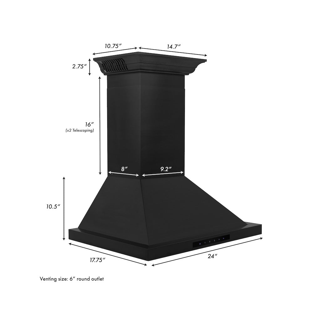 ZLINE 24 in. CrownSound™ Ducted Vent Wall Mount Range Hood in Black Stainless Steel with Built-in Bluetooth Speakers (BSKBNCRN-BT-24)