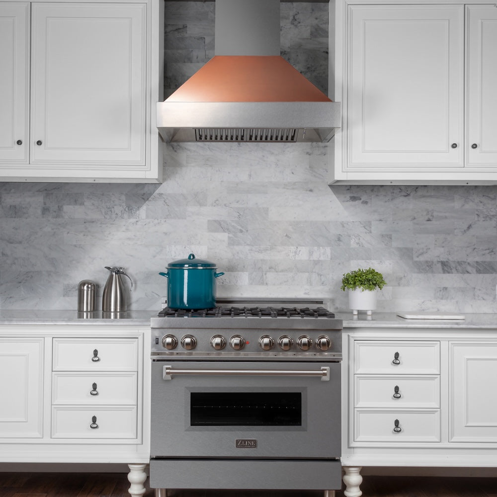 ZLINE 30 in. Ducted Satin Stainless Steel Wall Mount Range Hood with Copper Shell (8654C-30)