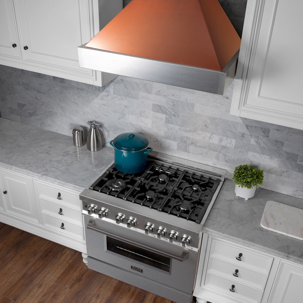 ZLINE 30 in. Ducted Satin Stainless Steel Wall Mount Range Hood with Copper Shell (8654C-30)