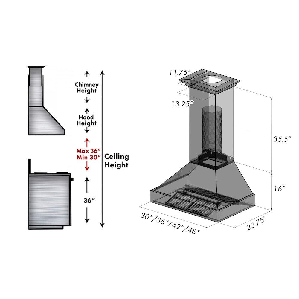 ZLINE 30 in. Ducted Satin Stainless Steel Wall Mount Range Hood with Copper Shell (8654C-30)