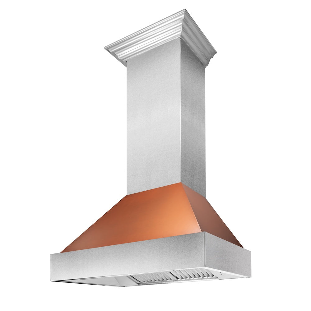 ZLINE 30 in. Ducted Satin Stainless Steel Wall Mount Range Hood with Copper Shell (8654C-30)