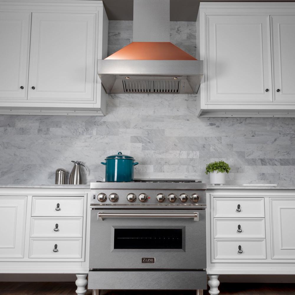 ZLINE 36 in. Ducted Satin Stainless Steel Wall Mount Range Hood with Copper Shell (8654C-36)
