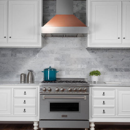 ZLINE 36 in. Ducted Satin Stainless Steel Wall Mount Range Hood with Copper Shell (8654C-36)