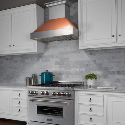 ZLINE 36 in. Ducted Satin Stainless Steel Wall Mount Range Hood with Copper Shell (8654C-36)