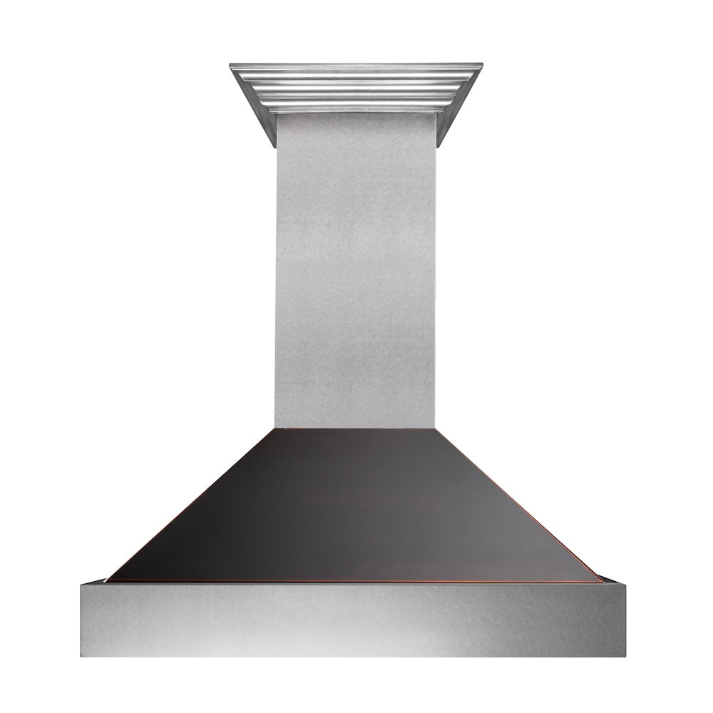 ZLINE 30 in. Ducted Satin Stainless Steel Wall Mount Range Hood with Oil Rubbed Bronze Shell (8654ORB-30)
