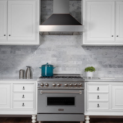 ZLINE 30 in. Ducted Satin Stainless Steel Wall Mount Range Hood with Oil Rubbed Bronze Shell (8654ORB-30)