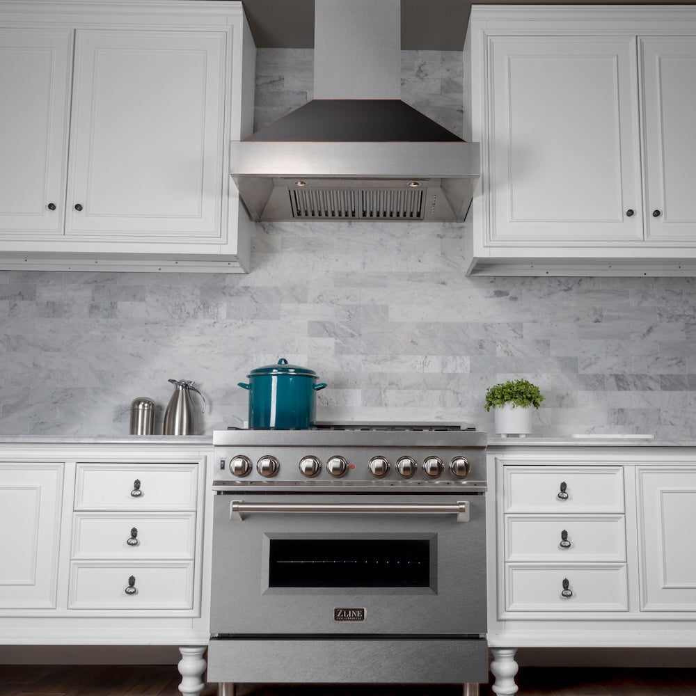 ZLINE 36 in. Ducted Satin Stainless Steel Wall Mount Range Hood with Oil Rubbed Bronze Shell (8654ORB-36)