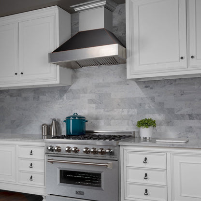ZLINE 36 in. Ducted Satin Stainless Steel Wall Mount Range Hood with Oil Rubbed Bronze Shell (8654ORB-36)