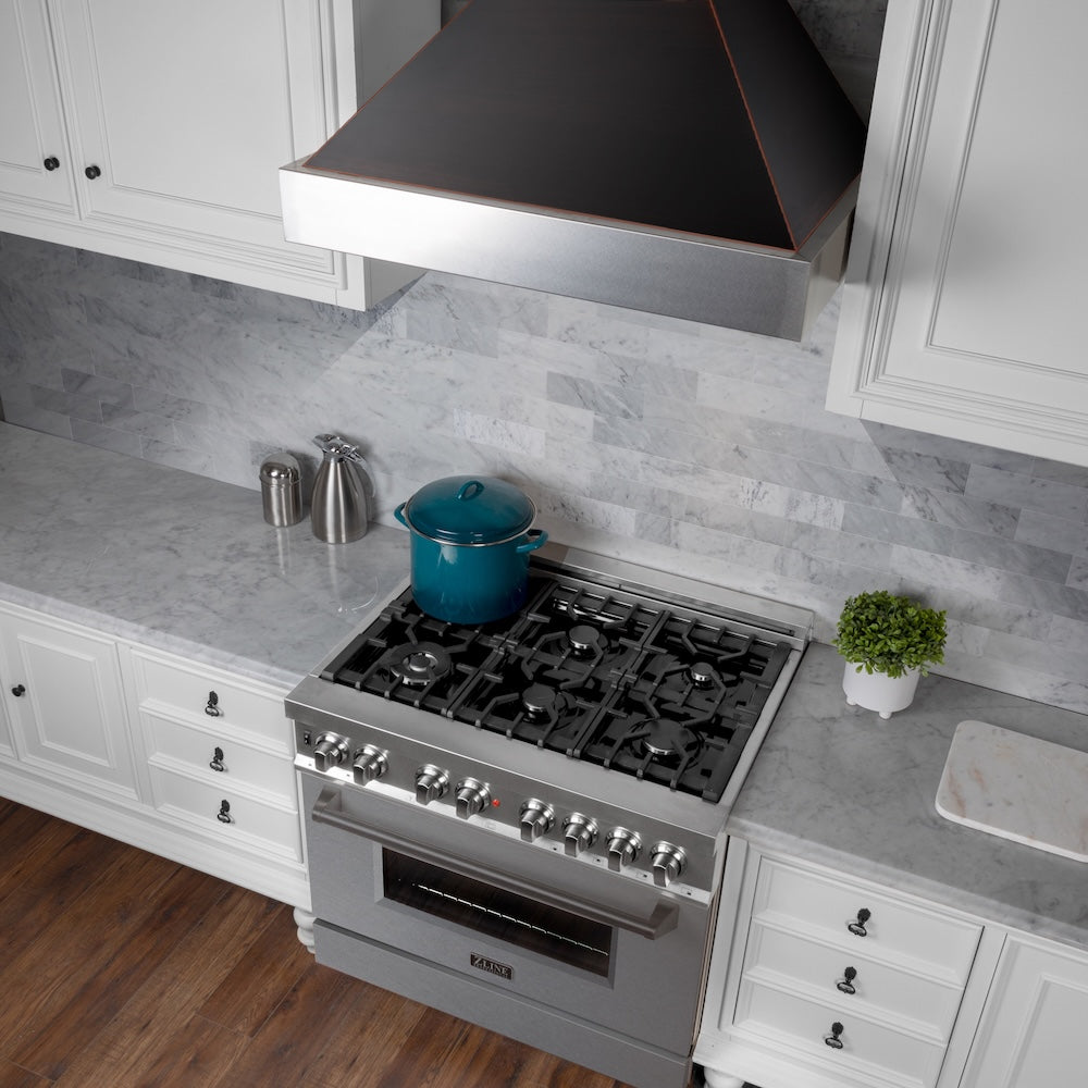 ZLINE 36 in. Ducted Satin Stainless Steel Wall Mount Range Hood with Oil Rubbed Bronze Shell (8654ORB-36)