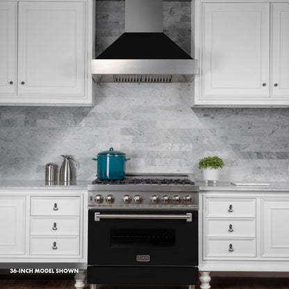 ZLINE 30 in. 4.0 cu. ft. Legacy Dual Fuel Range with 4 Burner Gas Cooktop and Electric Convection Oven in Satin Stainless Steel and Black Matte Door (RAS-BLM-30)