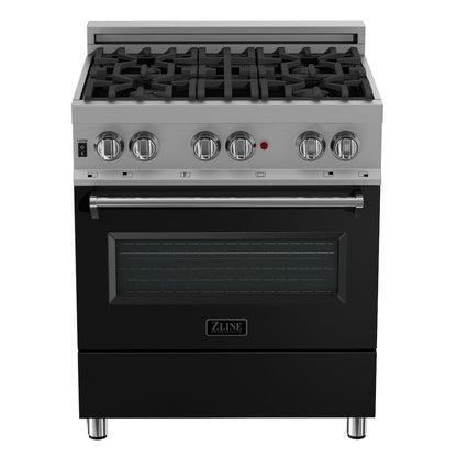 ZLINE 30 in. 4.0 cu. ft. Legacy Dual Fuel Range with 4 Burner Gas Cooktop and Electric Convection Oven in Satin Stainless Steel and Black Matte Door (RAS-BLM-30)