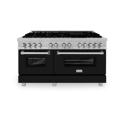 ZLINE 60 in. 7.4 cu. ft. Legacy Dual Fuel Range with 9 Burner Gas Cooktop and 2 Electric Convection Ovens in Satin Stainless Steel and Black Matte Doors (RAS-BLM-60)