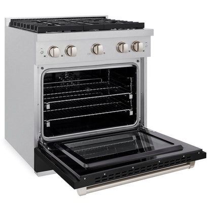 ZLINE 30 in. 4.2 cu. ft. Paramount Dual Fuel Range with 4 Burner Gas Cooktop and Electric Convection Oven in Satin Stainless Steel with Black Matte Door (SDRS-BLM-30)