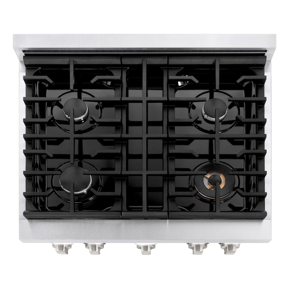 ZLINE 30 in. 4.2 cu. ft. Paramount Dual Fuel Range with 4 Burner Gas Cooktop and Electric Convection Oven in Satin Stainless Steel with Black Matte Door (SDRS-BLM-30)