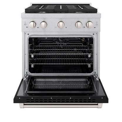 ZLINE 30 in. 4.2 cu. ft. Paramount Gas Range with 4 Burner Cooktop and Convection Gas Oven in Satin Stainless Steel with Black Matte Door (SGRS-BLM-30)