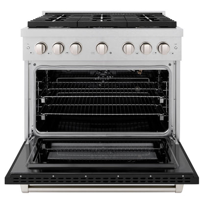 ZLINE 36 in. 5.2 cu. ft. Paramount Gas Range with 6 Burner Cooktop and Convection Gas Oven in Satin Stainless Steel with Black Matte Door (SGRS-BLM-36)