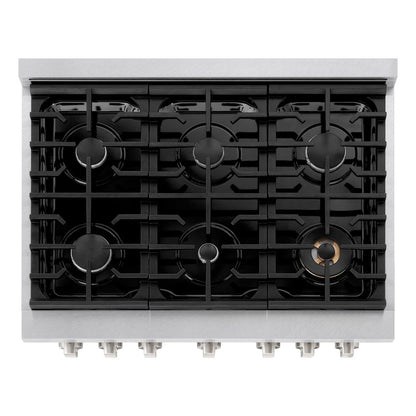 ZLINE 36 in. 5.2 cu. ft. Paramount Gas Range with 6 Burner Cooktop and Convection Gas Oven in Satin Stainless Steel with Black Matte Door (SGRS-BLM-36)