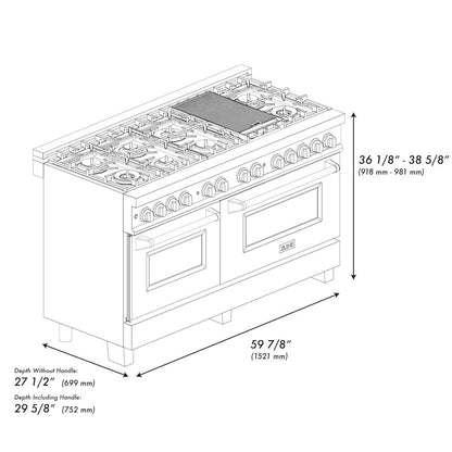 ZLINE 60 in. 7.4 cu. ft. Legacy Dual Fuel Range with 9 Burner Gas Cooktop and 2 Electric Convection Ovens in Satin Stainless Steel and Blue Matte Doors (RAS-BM-60)