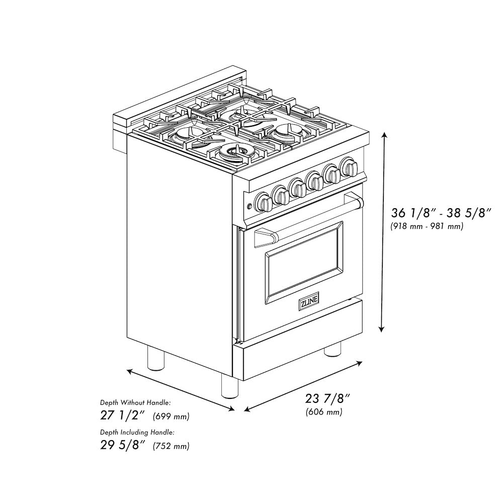 ZLINE 24 in. 2.8 cu. ft. Legacy Dual Fuel Range with 4 Burner Gas Cooktop and Electric Convection Oven in Stainless Steel with Satin Stainless Steel Door (RA-SN-24)