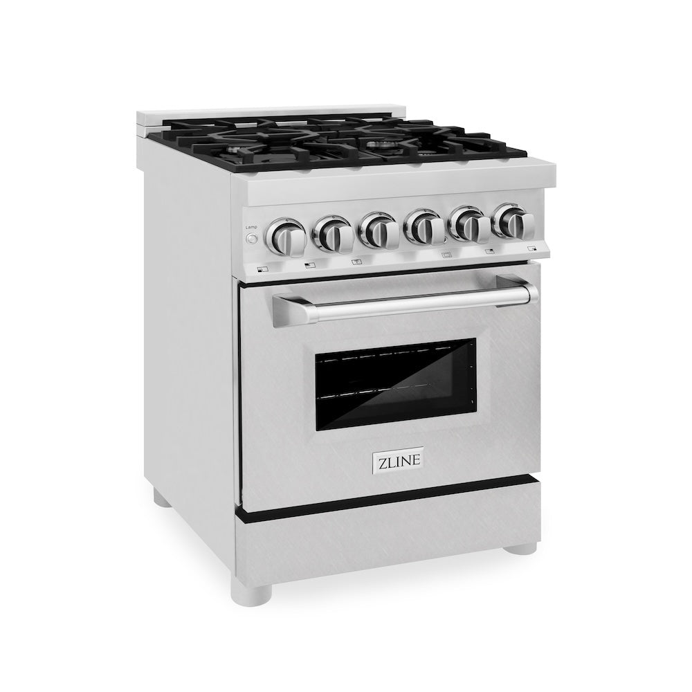 ZLINE 24 in. 2.8 cu. ft. Legacy Dual Fuel Range with 4 Burner Gas Cooktop and Electric Convection Oven in Stainless Steel with Satin Stainless Steel Door (RA-SN-24)