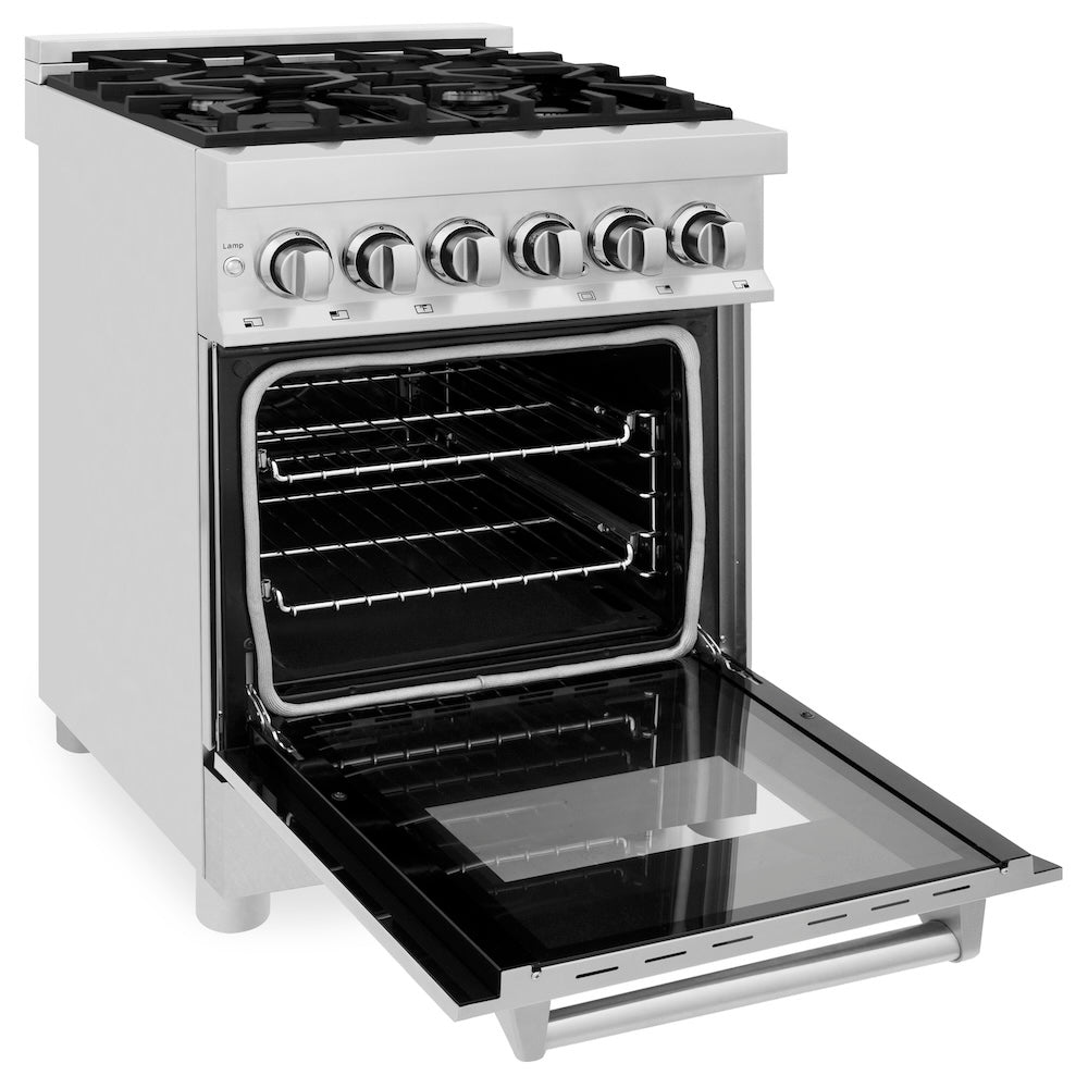 ZLINE 24 in. 2.8 cu. ft. Legacy Dual Fuel Range with 4 Burner Gas Cooktop and Electric Convection Oven in Stainless Steel with Satin Stainless Steel Door (RA-SN-24)