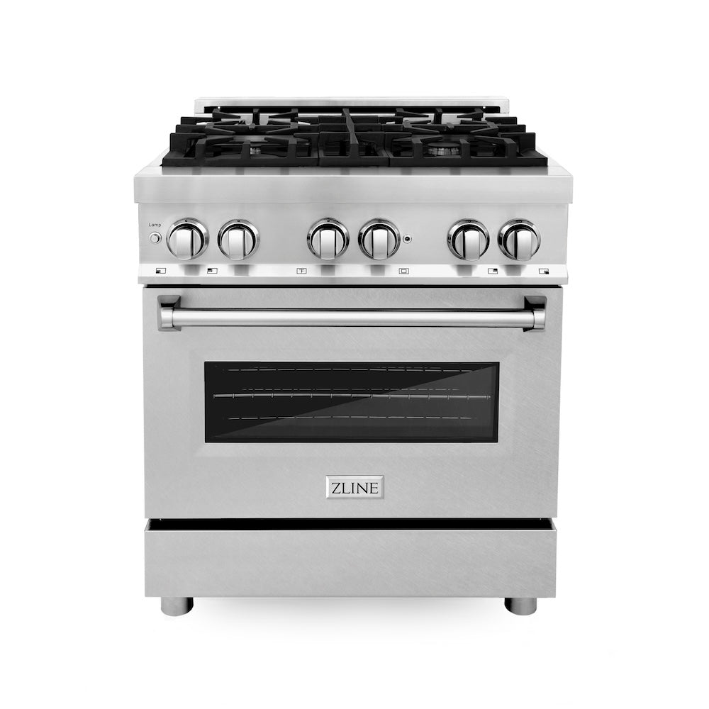ZLINE 30 in. 4.0 cu. ft. Legacy Dual Fuel Range with 4 Burner Gas Cooktop and Electric Convection Oven in Stainless Steel with Satin Stainless Steel Door (RA-SN-30)