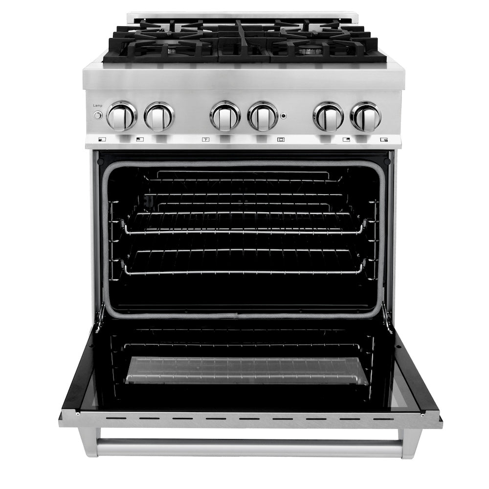 ZLINE 30 in. 4.0 cu. ft. Legacy Dual Fuel Range with 4 Burner Gas Cooktop and Electric Convection Oven in Stainless Steel with Satin Stainless Steel Door (RA-SN-30)