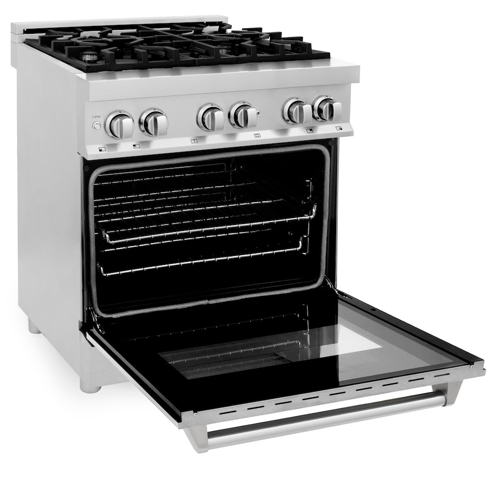 ZLINE 30 in. 4.0 cu. ft. Legacy Dual Fuel Range with 4 Burner Gas Cooktop and Electric Convection Oven in Stainless Steel with Satin Stainless Steel Door (RA-SN-30)