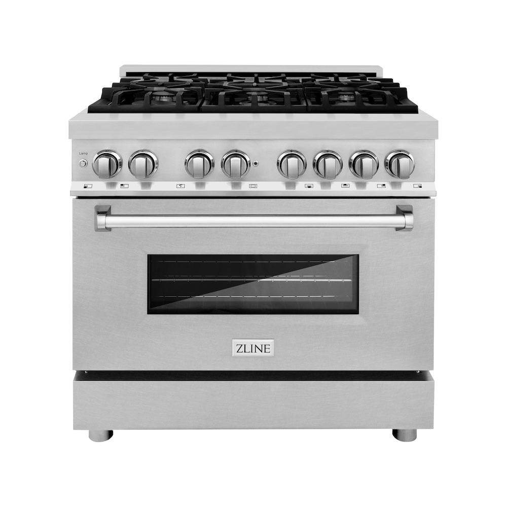 ZLINE 36 in. 4.6 cu. ft. Legacy Dual Fuel Range with 6 Burner Gas Cooktop and Electric Convection Oven in Stainless Steel with Satin Stainless Steel Door (RA-SN-36)