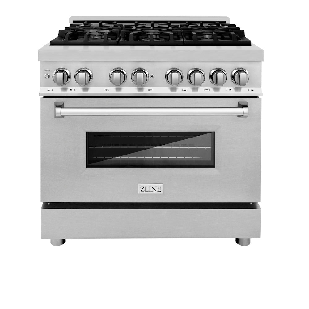 ZLINE 36 in. 4.6 cu. ft. Legacy Dual Fuel Range with 6 Burner Gas Cooktop and Electric Convection Oven in Stainless Steel with Satin Stainless Steel Door (RA-SN-36)