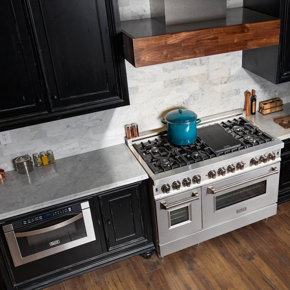 ZLINE 48 in. 6.0 cu. ft. Legacy Dual Fuel Range with 7 Burner Gas Cooktop and 2 Electric Ovens in Stainless Steel with Satin Stainless Steel Doors (RA-SN-48)